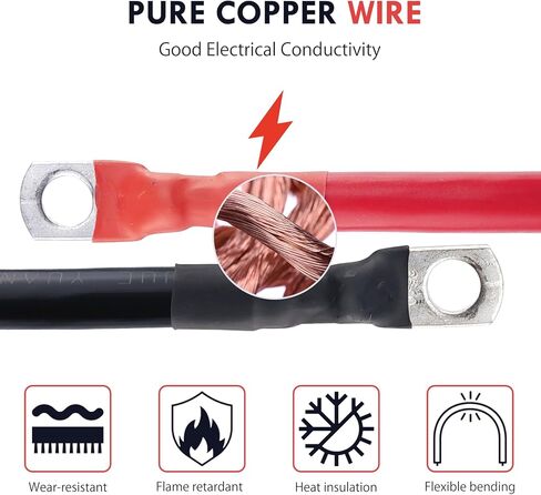 كابل بطارية 4 Awg بطول 2 قدم باللون الأسود والأحمر سلك طاقة/أرضي، سلك ألومنيوم مطلي بالنحاس 4 قياس AMG سلك بطارية ناعم الملمس لمقطورة السيارة الشمسية RV العاكس in Kuwait