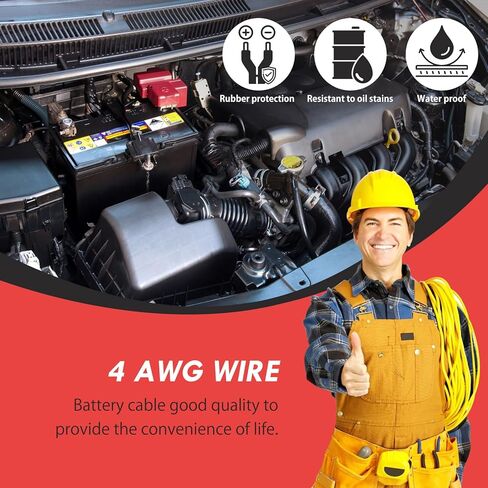 كابل بطارية 4 Awg بطول 2 قدم باللون الأسود والأحمر سلك طاقة/أرضي، سلك ألومنيوم مطلي بالنحاس 4 قياس AMG سلك بطارية ناعم الملمس لمقطورة السيارة الشمسية RV العاكس in Kuwait