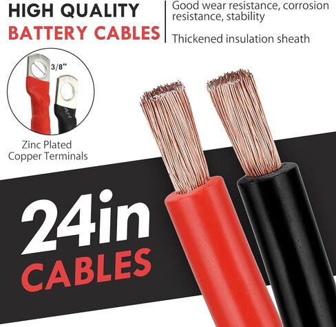 كابل بطارية 4 Awg بطول 2 قدم باللون الأسود والأحمر سلك طاقة/أرضي، سلك ألومنيوم مطلي بالنحاس 4 قياس AMG سلك بطارية ناعم الملمس لمقطورة السيارة الشمسية RV العاكس in Kuwait