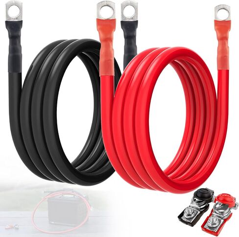 كابل بطارية 4 Awg بطول 2 قدم باللون الأسود والأحمر سلك طاقة/أرضي، سلك ألومنيوم مطلي بالنحاس 4 قياس AMG سلك بطارية ناعم الملمس لمقطورة السيارة الشمسية RV العاكس in Kuwait