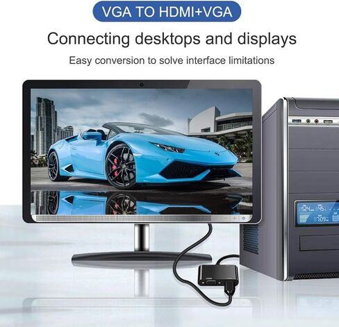 VGA إلى HDMI VGA Audio Video Cable Splitter مع طاقة USB صوتية 3.5 مم للكمبيوتر، سطح المكتب، الكمبيوتر المحمول، الكمبيوتر الشخصي، الشاشة، جهاز العرض، HDTV، يدعم العرض المزدوج in Kuwait