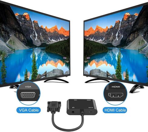 VGA إلى HDMI VGA Audio Video Cable Splitter مع طاقة USB صوتية 3.5 مم للكمبيوتر، سطح المكتب، الكمبيوتر المحمول، الكمبيوتر الشخصي، الشاشة، جهاز العرض، HDTV، يدعم العرض المزدوج in Kuwait