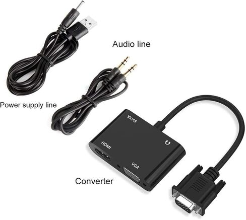 VGA إلى HDMI VGA Audio Video Cable Splitter مع طاقة USB صوتية 3.5 مم للكمبيوتر، سطح المكتب، الكمبيوتر المحمول، الكمبيوتر الشخصي، الشاشة، جهاز العرض، HDTV، يدعم العرض المزدوج in Kuwait