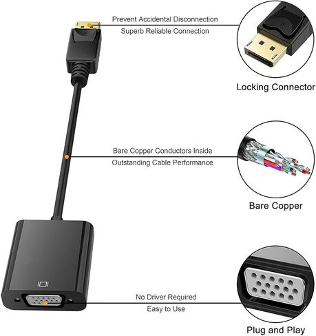 HDMI to VGA, Gold-Plated HDMI to VGA Adapter, Male to Female for Computer, Desktop, Laptop, PC, Monitor, Projector, HDTV, Chromebook, Raspberry Pi, Roku, Xbox and More in Saudi Arabia
