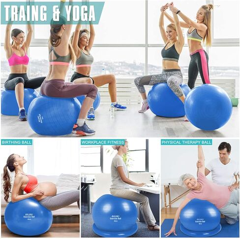 كرة اليوجا، كرة تمرين 65 سم، كرات اللياقة البدنية، كرة ثبات مضادة للانزلاق ومضادة للانفجار لليوجا والبيلاتس والولادة والتوازن واللياقة البدنية مع دليل التمرين ومضخة سريعة in Kuwait