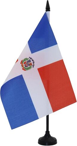 علم طاولة جمهورية الدومينيكان من AZ FLAG مقاس 5 بوصة × 8 بوصة - علم مكتب الدومينيكان مقاس 21 × 14 سم - عصا وقاعدة بلاستيكية سوداء in Kuwait