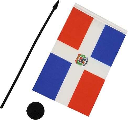علم طاولة جمهورية الدومينيكان من AZ FLAG مقاس 5 بوصة × 8 بوصة - علم مكتب الدومينيكان مقاس 21 × 14 سم - عصا وقاعدة بلاستيكية سوداء in Kuwait