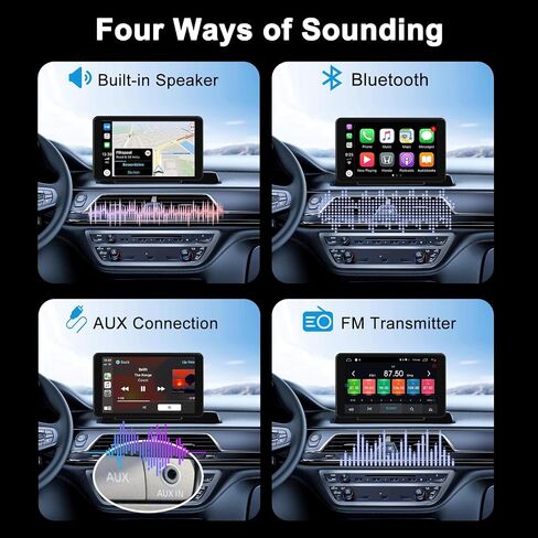 شاشة بليمبتون 2024 المحمولة Apple Carplay/Android للسيارة، شاشة لمس IPS 7 بوصة تعمل باللمس، مشغل وسائط متعددة للسيارة مع التحكم الصوتي، BT، FM، وصلة مرآة لجميع المركبات in Saudi Arabia