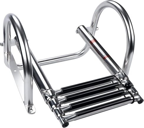 Marinebaby 4 خطوات سلم قارب عائم، الفولاذ المقاوم للصدأ للطي تلسكوبي الدخول الخلفي سلم داخلي الثقيلة مخصص السباحة سلم سطح السفينة مع دواسة اليد درابزين سلم in Kuwait