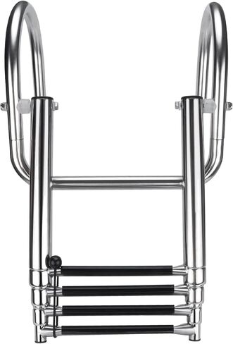 Marinebaby 4 خطوات سلم قارب عائم، الفولاذ المقاوم للصدأ للطي تلسكوبي الدخول الخلفي سلم داخلي الثقيلة مخصص السباحة سلم سطح السفينة مع دواسة اليد درابزين سلم in Kuwait