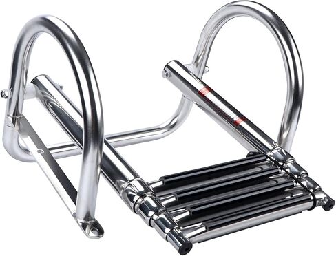 Marinebaby 4 خطوات سلم قارب عائم، الفولاذ المقاوم للصدأ للطي تلسكوبي الدخول الخلفي سلم داخلي الثقيلة مخصص السباحة سلم سطح السفينة مع دواسة اليد درابزين سلم in Kuwait