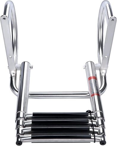 Marinebaby 4 خطوات سلم قارب عائم، الفولاذ المقاوم للصدأ للطي تلسكوبي الدخول الخلفي سلم داخلي الثقيلة مخصص السباحة سلم سطح السفينة مع دواسة اليد درابزين سلم in Kuwait