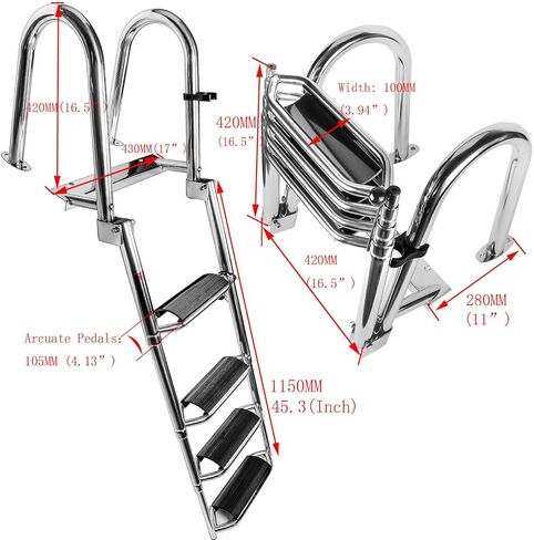 سلم قارب متداخل ذو 4 خطوات يعزز سلم الرصيف بدرابزين يدوي وخطوات واسعة جدًا in Kuwait