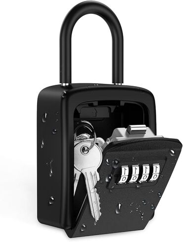 صندوق قفل مفتاح مطور، صندوق قفل لمفتاح المنزل، صندوق قفل تخزين مفتاح مكون من 4 أرقام مقاوم للطقس، صندوق قفل بسعة 5 مفاتيح مع كبل قابل للإزالة للأماكن الداخلية والخارجية، فضي 3.66 بوصة in Kuwait