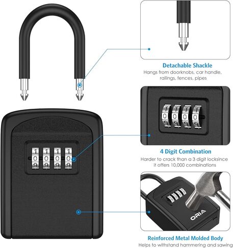 صندوق قفل مفتاح مطور، صندوق قفل لمفتاح المنزل، صندوق قفل تخزين مفتاح مكون من 4 أرقام مقاوم للطقس، صندوق قفل بسعة 5 مفاتيح مع كبل قابل للإزالة للأماكن الداخلية والخارجية، فضي 3.66 بوصة in Kuwait