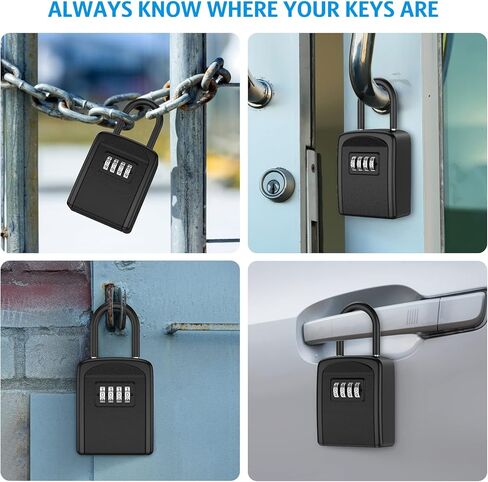 صندوق قفل مفتاح مطور، صندوق قفل لمفتاح المنزل، صندوق قفل تخزين مفتاح مكون من 4 أرقام مقاوم للطقس، صندوق قفل بسعة 5 مفاتيح مع كبل قابل للإزالة للأماكن الداخلية والخارجية، فضي 3.66 بوصة in Kuwait