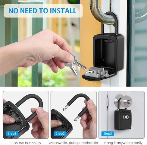 صندوق قفل مفتاح مطور، صندوق قفل لمفتاح المنزل، صندوق قفل تخزين مفتاح مكون من 4 أرقام مقاوم للطقس، صندوق قفل بسعة 5 مفاتيح مع كبل قابل للإزالة للأماكن الداخلية والخارجية، فضي 3.66 بوصة in Kuwait