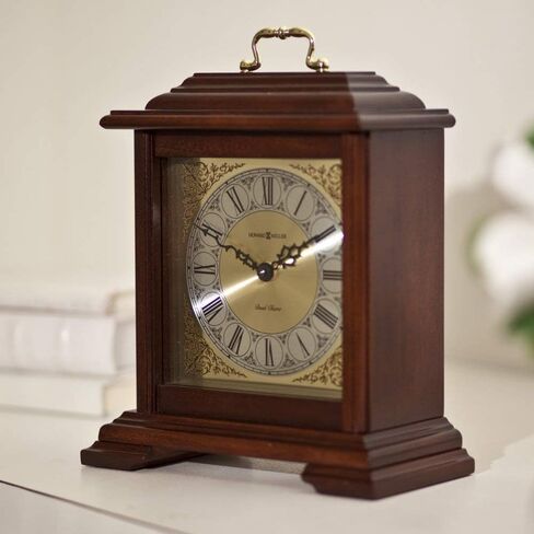 ساعة Howard Miller Medford Mantel Clock 612-481 - لمسة نهائية من الكرز وندسور، قوس إنجليزي كلاسيكي، مقبض بلمسة نهائية من النحاس، حركة كوارتز مزدوجة الرنين in Saudi Arabia