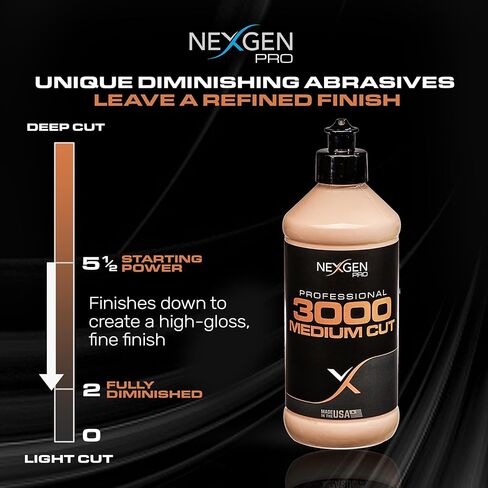 Nexgen Pro 3000 قطع متوسط ​​16 أونصة | مزيل خدوش السيارة الآمن من بودي شوب | خالي من الحشو، صنع في الولايات المتحدة الأمريكية، مواد كاشطة متخصصة للتقليل | مزيل خدوش مائي للمركبات in Kuwait