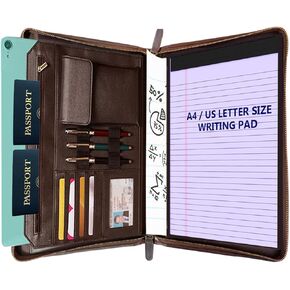 STAR VISTA Flamingo Full Grain Cowhide Leather Portfolio Padfolio, Dual YKK Zippers, Notebook Binder for A4/Pad, Sleeve for 13" Tablet & 6.8" Phone, Business, Meeting or Travel Mate, Lefty Friendly