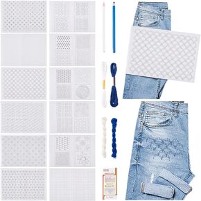FreeBloss 26 PCS Sashiko Pattern Pattern Batterizers مجموعة أنماط تطريز قابلة للذوبان في المياه تشمل مثبتات الخياطة Sashiko Thread Thread و Kit Sashiko Kit للمبتدئين 11.69 "*8.26"