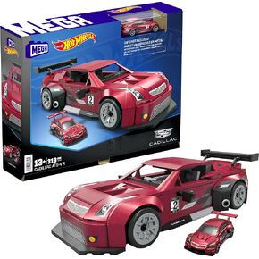 Mega Hot Wheels Townible Carible Building Toy ، Cadillac ATS-V R مع 319 قطعة ونموذج مصبوب ، مجموعة بناء وعرض للجمع ، الأحمر
