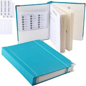 Document Organizer, Expanding File Organizer, Folio Folders with Labels Pockets, Important Document Folder for Birth Certificates, Social Security Cards, Durable Binder, Papers, Passports, Cyan