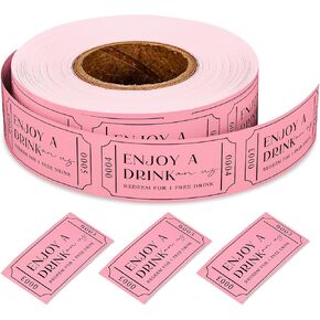 1000pcs تذاكر مشروب الوردي لفة تذاكر السحب الفردية تذكرة الحفل 2 "× 1" للأحداث حفلات حفلات الزفاف فئة جوائز لجمع التبرعات