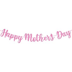 Happy Mother's Day Decorations Banner - NO DIY - Pink Glitter Mothers Day Decor Sign Party Supplies Decorations Love Decor for Mom Photo Props Photography