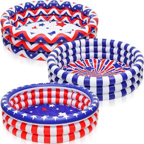 Woanger 3 Pcs Inflatable Kiddie Pools 45 x 10'' Kids Heavy Duty Inflatable Pool, Red Blue White American Flag Swimming Pool 3 Rings Blow up Water Pool Pit for Baby Toddler Summer Indoor Outdoor Party