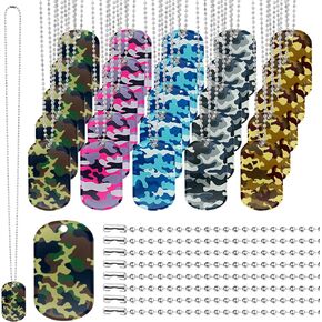 60 Pack Camouflage Dog Tag Necklaces Acrylic Dog Tags Military Dog Tags Party Supplies Dog Tags Bulk Include 30 Pcs Dog Tags with 30 Pcs 70cm Long Chains for Soldier Men Dogs