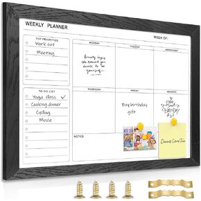 White Board Weekly Calendar Dry Erase Planner for Wall-16"X12",White Solid Wood Frame,Minimal/Modern Design, Magnetic Whiteboard Planner for to Do List, Memo, School, Home, Office, Kitchen