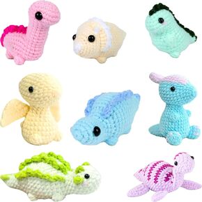 8pcs Crochet Kit for Beginners,Crocheting Animals Kits with Step-by-Step Video Tutorials,Knitting Supplies,Crochet DIY Craft Supplies（Dinosaur）