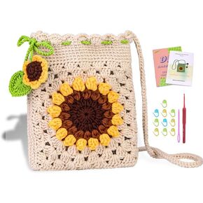 Danlingjewelry Misty Rose Rose Sunflower DIY Crochet Tote Kit Kit Diy Floral Crochet with خطوة تعليمية تعليمية مستلزمات حقيبة الكروشيه لوازم التريكو DIY