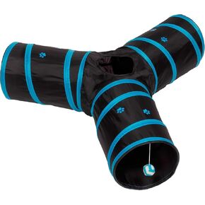 Prosper Pet Cat Tunnel - قابلة للطي 3 طريقة لعب لعبة - متعة أنبوب للأرانب والقطط والكلاب - أسود/أكوا