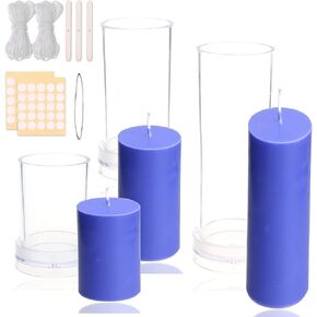 MILIVIXAY 3PCS Pillar Candle Molds - Plastic Cylinder Candle Mold Set for Candle Making-Candle Making Molds-60 Ft. of Wick, 50pcs Wick Stickers, 3pcs Wick Holders and 1pc Iron Wire Included as a Gift.