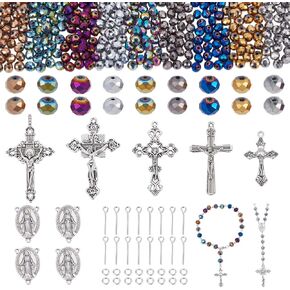 Nbeads حوالي 480 PCS مجموعة المجوهرات المسبحة ، بما في ذلك الزجاج جولة حبات سبيكة الصليب مع حلقات القفز النحاسي DIY قلادة حرفة قرط الصنع مجوهرات