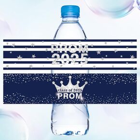 50 Pieces Prom 2025 Decorations Prom Water Bottle Labels Sticker Graduation Water Bottle Labels Class of 2025 Label Sticker Wrapper for High School (Black Sliver)