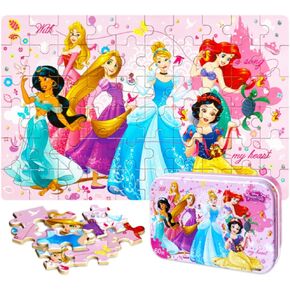 NEILDEN Jigsaw Puzzles for Kids Ages 4-8 Puzzles Packed in Tin Box 60 Pieces Learning Educational Puzzles for Children Girls and Boys, Princess