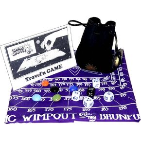 Cosmic Wimpout Deluxe Traveln Game, Purple Cloth Scoreboard, Assorted Graphics, with 5 Glass Gemstone Markers, Bundled Items