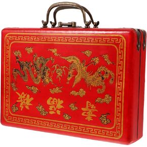 Wooden Chinese Mahjong Storage Case Traditional Treasure Box Mahjong TilesVintage Container 1Pc