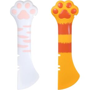 2 Pcs Cat Wet Food Spoon Silicone Cat Paw Food Spoon Dog Cat Food Spoon Pet Food Can Opener Spatula Scoop Mixing Spoons Mini Spatula for Pet Canned Food Small Feeding Jars Spatulas(Yellow, White)