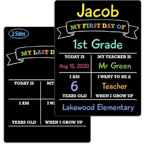 First Day of School Sign Board, 12″x8.5″ Photo Prop Sign (Double Sided), Wet Erase, Back to School Supplies, 1st Day of School Sign, Back to School Sign …