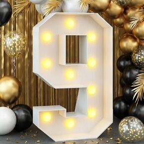 4ft Light Up Number 3 أرقام بيضاء مع الأضواء 3rd عيد ميلاد ديكورات حفلة كبيرة من إطار رقم الفسيفساء سرادق مع رسالة 3 من الورق المقوى قبل قطع اللوحة الرغوية السميكة لافتة ذكرى الذكرى السنوية