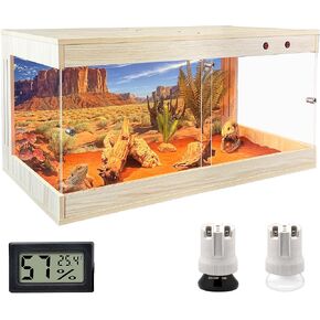 Royxen Bearded Dragon Tank 32 Gallons, Reptile Tank with Built-in Lamp Fixtures, Reptile Enclosure, Lizard Tank, Snake Tank with Door Stop Design, Oak
