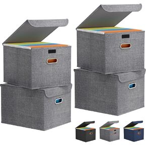 Lifewit File Organizer Box for A4-sized Hanging File Folders, Portable Storage File Boxes with Plastic Slide, File Boxes Document Storage for School, Home, Office, Folders Storage Dark Gray 2 Pack