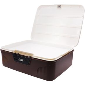 Large Lockable Storage Container Bin, 4.2 Gallon Capacity Organizer Box with Combination Lock, Plastic Trunk, Usable As Item Organizer Or Office File Storage(Brown)