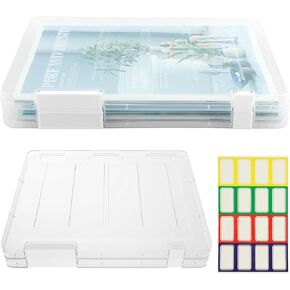 CALIDAKA 2pcs A4 Paper Storage Clear A4 File Portable Project Case Plastic Storage Box for 8.5" x 11" Scrapbook Paper Storage Boxes Documents Magazines Holder w/12 Index sticker(COLOR:clear)