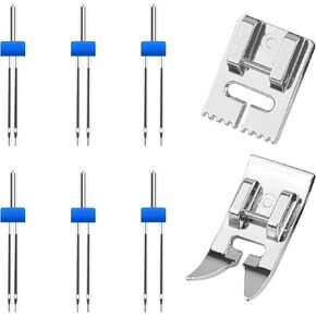 6 حزمة إبرة مزدوجة إبرة مزدوجة مع 9 أخدود قدم مكبس Pintuck و Univeral Presser Foot 3 Size Size Maceing Element Elements Double Stress