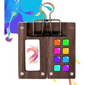 8 Grid Mini Portable Watercolor Palette with a Clip, Wood Pocket Artist Watercolor Set Sketchbook Palette for Water Color, Gouache, Acrylic Paint, Travel Set for Painters and Artists